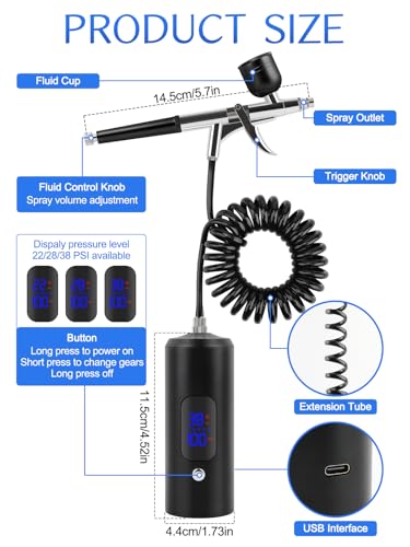 Kalolary Airbrush Kit with Compressor – 0.3mm Nozzle, Rechargeable