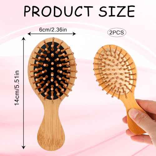 2 PCS Bamboo Brush for Hair Growth, Mini Bamboo Brush Anti-Static Mini Hair Brushs Massage Scalp Detangling Brushs Natural Wooden Pocket Travel Small Hairs Brushes for All Hairs