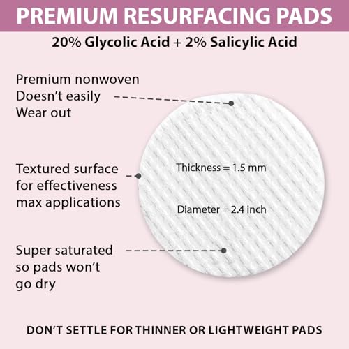 Glycolic Acid 20% & Salicylic Acid 2% Face Exfoliating Pads (50 Count)- Facial Peel Pads for Anti-Aging, Cleansing, Resurfacing, Brightening, Blemish Control, Revealing Clear, Glowing, Youthful Skin