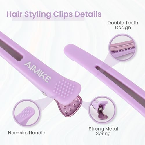 AIMIKE Hair Styling Clips Set - 12pcs Macaron No Crease Alligator Sectioning Clips with Silicone Band for Salon and Hair Roller Styling for Women