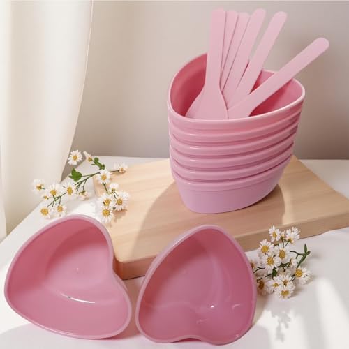 10 Sets Plastic Heart-Shaped Facial Mask Mixing Bowl with Spatula - Facemask Bowl DIY Skincare Tools for Women, Home & Professional Beauty Salon Use (Pink)