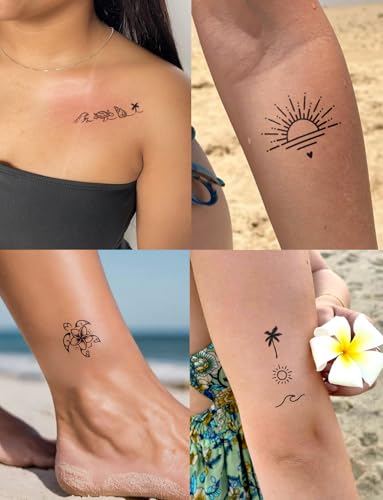 Ocean Beach Temporary Tattoos, 2 Sheets Palm Tree Sea Turtle