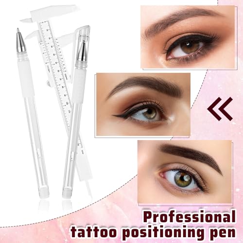 Eyebrow Mapping Kit, 4 Pcs Brow Mapping Pens with with 4 Replacement Refills and 2 Ruler, Makeup Tattoo Skin Marker Pen, Brow Lamination Supplies for Eyebrow Lip Skin