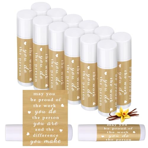 Thank You Gifts for Coworker Lip Balm Bulk Set Inspirational Appreciation Gifts Leaving Farewell Gifts Vanilla Ingredients Lips Care Products for Friends Teacher Worker Employee(12 Pcs)