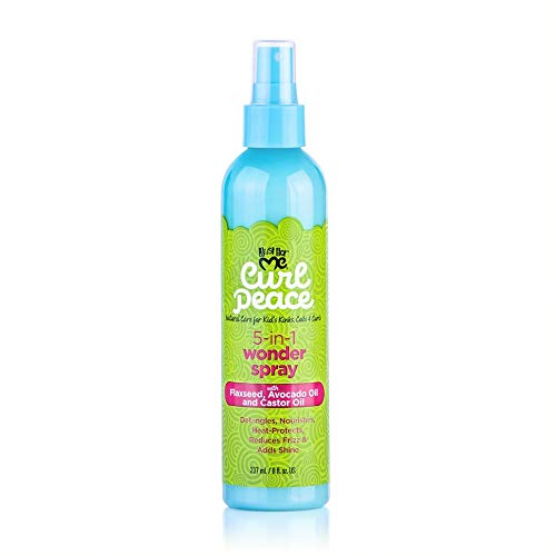 Just For Me Curl Peace 5-In-1 Wonder Spray (3 Pack) - Detangles, Nourishes, Heat-Protects, Reduces Frizz, Adds Shine, Contains Flaxseed, Avocado Oil, Castor Oil, No Animal Testing, 8 oz