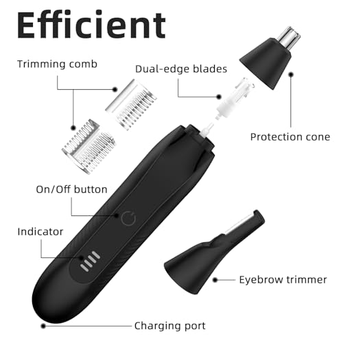Nose Hair Trimmers for Men,Rechargeable Eyebrow Trimmer 2 in 1 Painless Multifunctional Ear and Nose Hair Trimmer