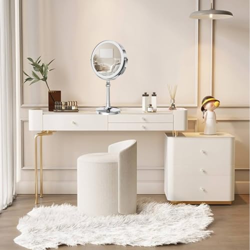 9" Large Make up Vanity Mirror with Lights Chrome Two Way Mirror 1x/10x Magnifying Mirrors with Light and Stand 4000mAh Rechargeable Led Makeup Mirrors for Desk Dresser Table