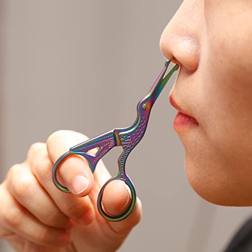 Nose Hair Scissors Rounded Tip Facial Hair Scissors Blunt Tip for Eyebrows Mustache, Eyelashes, Beard Trimming (Rainbow)