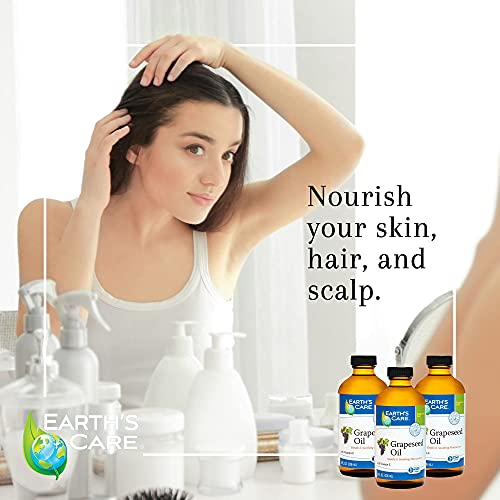 Earth's Care Grapeseed Oil - Natural, Expeller Pressed, for Skin and Hair - Lightweight Body Oil for Dry Skin, Glass Bottle, 8 FL. OZ.