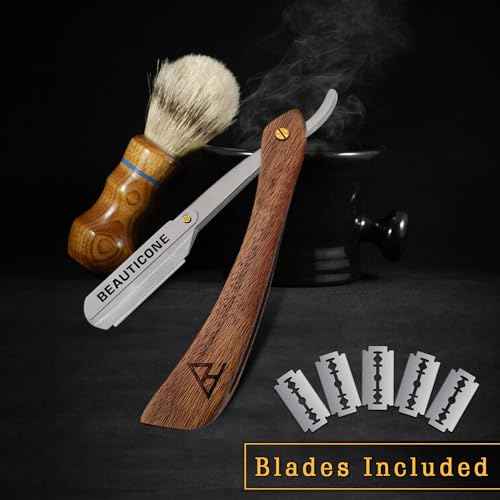 BEAUTICONE Straight Razors for Men, Straight Edge Razor, Stainless Steel, Barber Razor for Men's Shaving, Barber Shaving Knife, Rose Wooden Swinglock