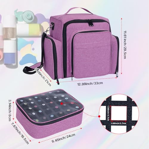 Nail Polish Organizer Holds 60 Bottles and a Nail Lamp,Portable Travel Case with 2 Removable Bags and Tools Storage Pockets Purple
