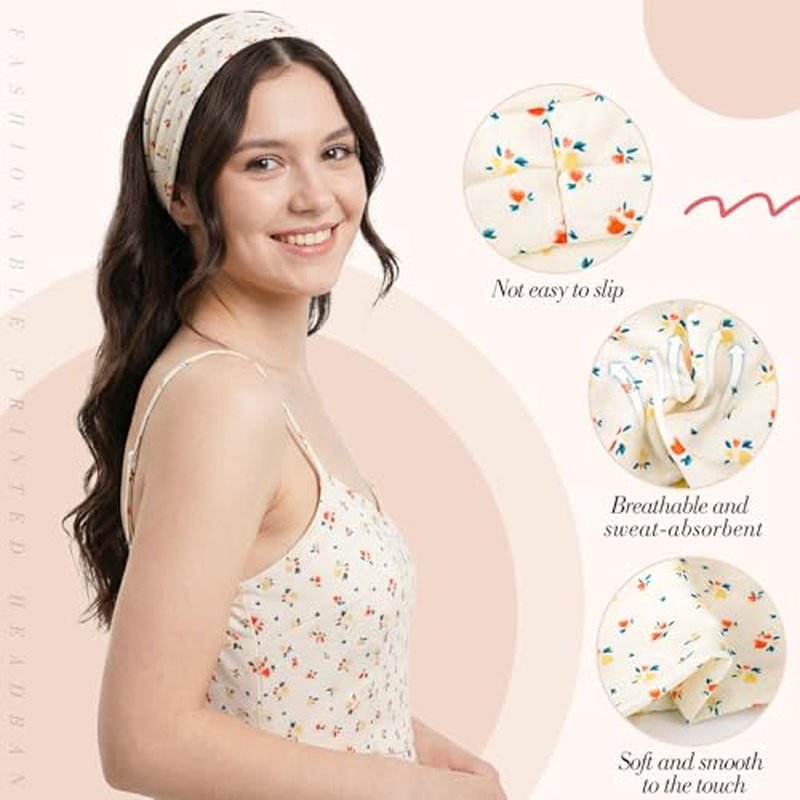 8 Pack Pink Floral & Stripe Headbands for Girls - Non-Slip