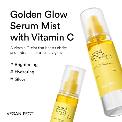 Vitamin C Glow Mist for Radiant Skin, Hydrating Serum Mist with Niacinamide & Glutathione, Korean Vegan Skincare, 3.38 Fl Oz