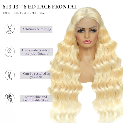 SEMANK 20 Inch Blonde Human Hair Lace Front Wig 613 Body Wave 13x6 HD Frontal