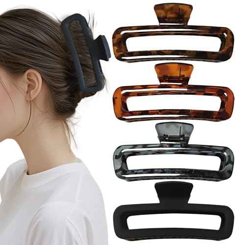 5 Inch Large Unbreakable Hair Claw Clips, No Slip Matte & Glossy Not Easy to Break Square Clip for Women Thick Long Curly Hair, 4 Pack