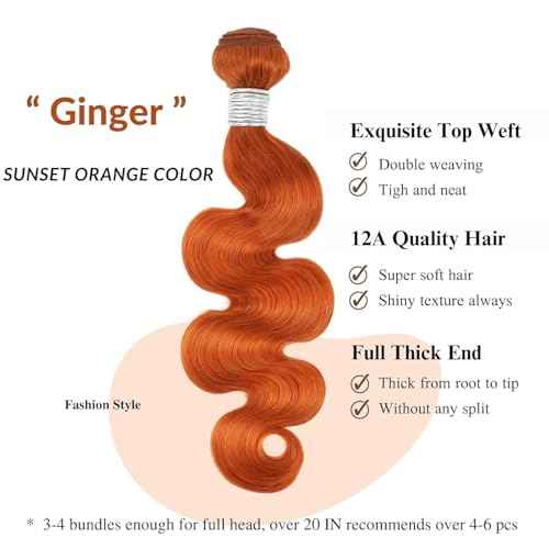 12A Ginger 3 Bundles With 4x4 HD Lace Closure Human Hair Body Wave 16 18 20+16 IN, 100% Brazilian Virgin Hair Soft And Shed-Free Copper Ginger 350 Body Wave Bundles With Closure Pre Plucked