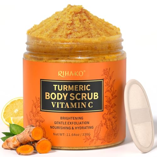 RIHAKO Turmeric Body Scrub, Exfoliating Scrub with Vitamin C, Deep