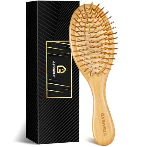 GAINWELL Hair Brush for Hair Growth, Bamboo Bristles Detangling Wooden Paddle Hair Brush for Massaging Scalp, All Hair Types Women Men Kids, Ergonomic Handle, Pointed Bristle
