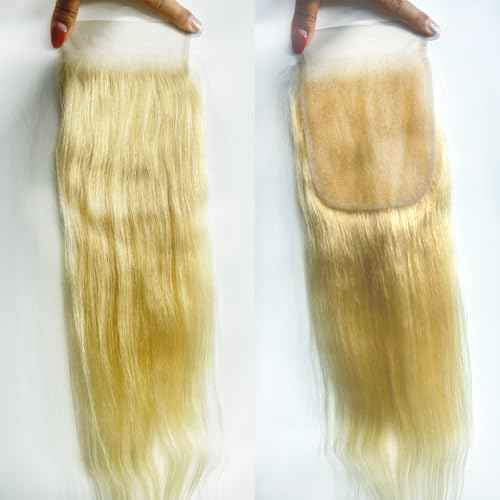 613 5x5 Hd Lace Closure Straight 20 Inch Hd Lace Transparent Deep Part 55 613 0.11mm Ultra-Thin Invisible Skinlike Blond Color 12a Grade Straight Human Hair Pre Plucked With Baby Hair Free Part