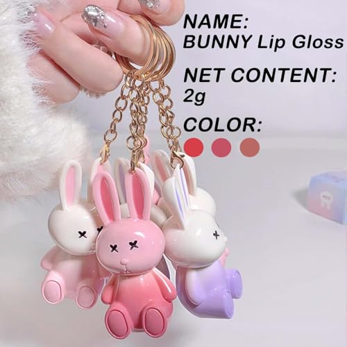 Cute Bunny Lip Gloss Keychain Set - 3 Colors High-Shine Jelly
