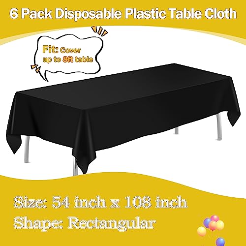 tujol Pink 6 Pack Plastic Table Cloth 54" x 108", Disposable Tablecloths Rectangle Table Cover, Plastic Table Cloths for Parties