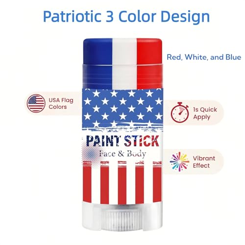 Patriotic 3-in-1 Face & Body Paint Sticks - Waterproof Red White Blue USA Flag