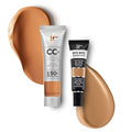 IT Cosmetics Travel CC+ Cream with SPF 50+ Natural Finish Full Coverage Foundation (Tan - 0.4 fl oz) & Bye Bye Undereye Concealer Anti-Aging Makeup (33.5 Tan Natural - 0.4 fl oz)
