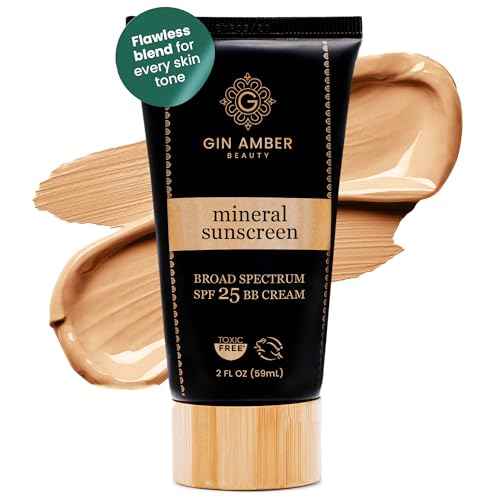 Gin Amber Beauty Mineral Tinted SPF 25 - Toxic Free Face Sunscreen and BB Cream for Women with Sensitive Skin - Revolutionary Zinc Oxide Formula - Improves Fine Lines and Uneven Skin Tone