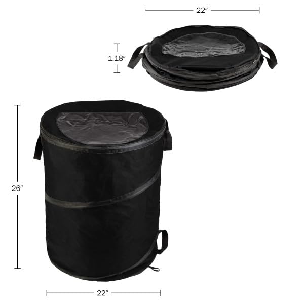 Wakeman Collapsible Trash Can - 46-Gallon Garbage Can Outdoor Bin with 3 Stakes for RV, Camping, Storage, Recycling, or Yard Waste Outdoors (Black)