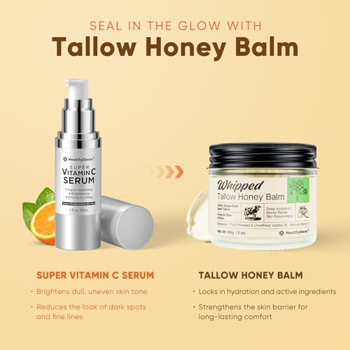 Beef Tallow Honey Balm for Skin: 100% Grass Fed Whipped Organic Moisturizer with Organic Raw Honey, Jojoba Oil, Vitamin E ? Natural Face and Body Care for Mature, Dry or Sensitive Skin, 2oz