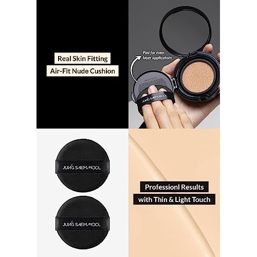 JUNG SAEM MOOL Essential Skin Nuder Longwear Cushion 0.98 Fl Oz, Refill Included, 24H Lasting Cushion Foundation with High Coverage, Semi-Matte Natural Finish, Korean Foundation Makeup (Medium)