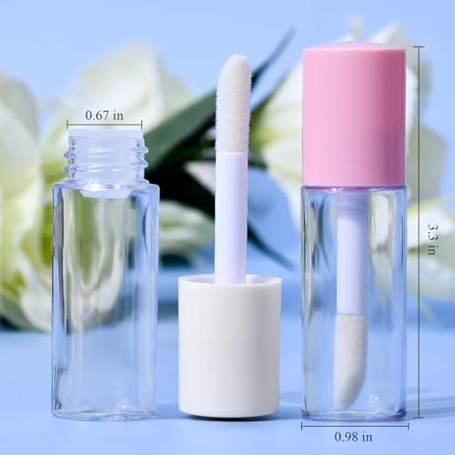 Qeuly 4Pcs 6ml Empty Lip Gloss Tubes with Wand & Colorful Caps