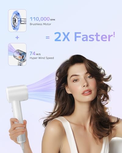 PLUZZ White Ionic Travel Hair Dryer - Lightweight, High-Speed, Quiet, Professional
