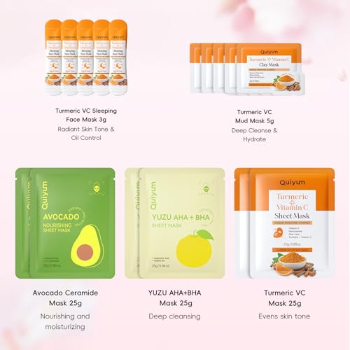 QUIYUM 26-Piece Face & Lip Mask Set with Fruit & Turmeric VC