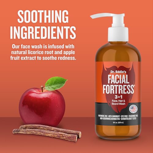 Dr. Eddie's 3 In 1 Face, Hair, & Beard Wash - Beard Dandruff Shampoo For Men, Beard Cleanser, Face Wash, Beard Care, Face Soap With Pyrithione Zinc - 8 Fl Oz (Pack Of 1)