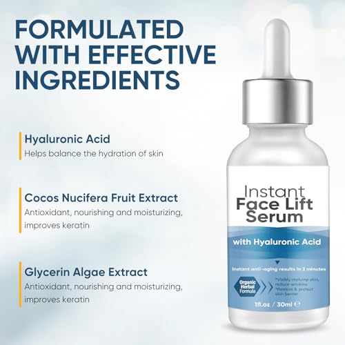 Instant Face Lift Serum, 2 Minute Temporary Skin Tightening Serum with Hyaluronic Acid, Visibly Lift & Firm Sagging Skin for Face & Neck, 1 Fl Oz (Pack of 1)