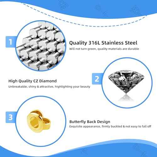 Get the Perfect Ear Piercing with 24 Pcs Premium Ear Piercing Kit - Includes 8 Black CZ Stones Earrings and 8 Easy-to-Use Self Ear Piercing Gun - Safe and Painless