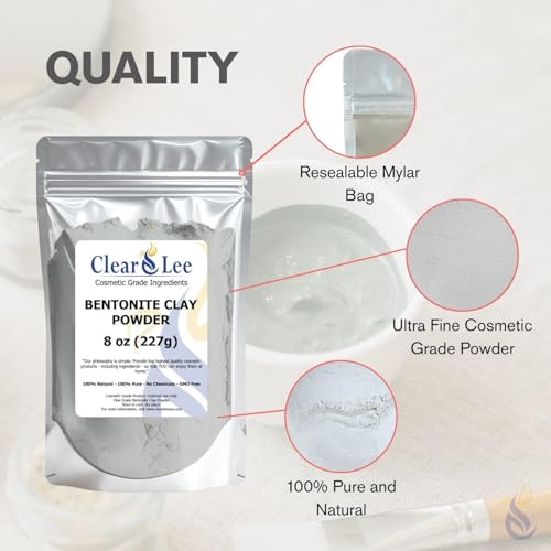 ClearLee Bentonite Clay Cosmetic Grade Powder - 100% Pure Natural Powder - Indian Clay - Great For Skin Detox, Rejuvenation, and More - Heal Damaged Skin - DIY Clay Face Mask (2 LB)