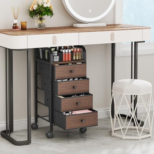 Rolling Makeup Organizer Cart with 4 Drawers & 9 Compartments