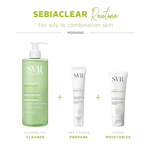 SVR Sebiaclear Moisturizing Face Cream - Niacinamide, Hyaluronic Acid and Ceramides - Soothing Moisturizer for 48h of Hydration - Reduces the appearance of marks - For Oily Sensitive Skin, 1.4 oz.