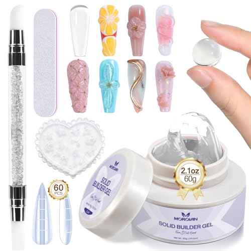 Morovan Solid Builder Nail Gel: 60g Large Capacity Nail Builder Gel for 3D Sculpting Non-Sticky Hard Gels for Nails Extension Carving Soak Off UV LED Salon Home DlY