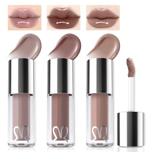 3-Piece Cool Tone Nude Lip Gloss Set with Mirror Finish