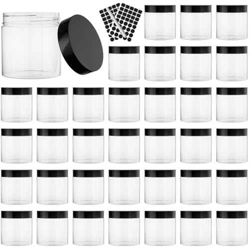 Keketin 36 Pack Plastic Jars with Black Lids 4 oz, 120ml Round Cosmetic Containers Jars with Screw Lids,Empty Plastic Containers Slime Jar for Cream,Ointments,Lotions,Food Storage,Art Crtafts