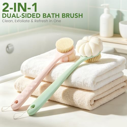 15.7" Back Scrubber Brush with Loofah & Bristles for Shower