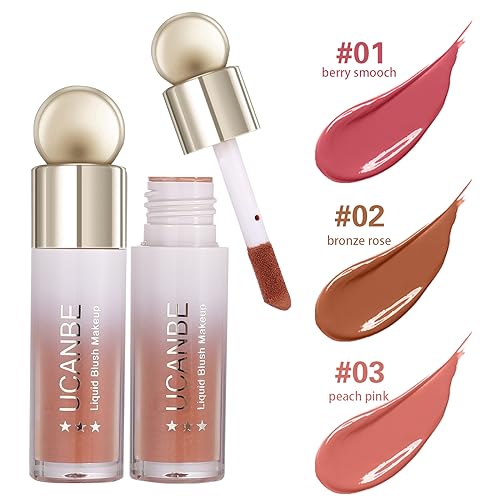 UCANBE 3 PCS Liquid Blush Makeup Set, Blendable Soft Cream Face Blush for Cheeks, Natural Matte Finish Looking Long-Wearing Smudge-Proof Moisturizing Makeup(01)