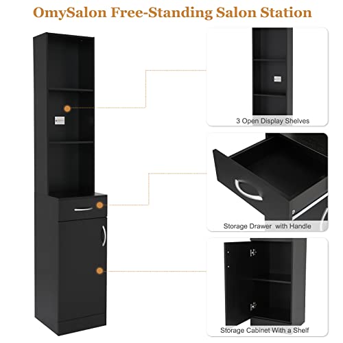 Barber Station Cabinet with Lockable Drawer & 5 Compartments