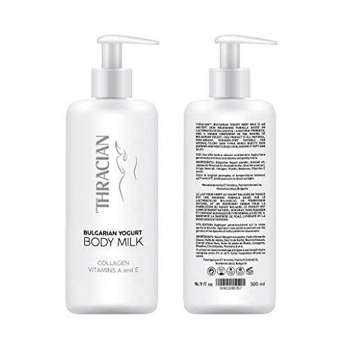 Thracian Bulgarian Yogurt Natural Moisturizing Body Milk with Essential Oils, Collagen, Vitamins E & A, Extra Soothing Lotion for Sensitive and Dry Skin, Non-Greasy, 500 ml, 16.9 Fl Oz