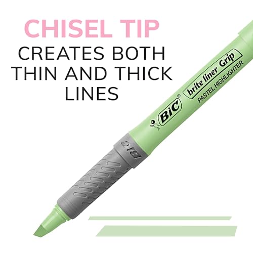 BIC Brite Liner Grip Pastel Highlighters, 6-Count Chisel Tip