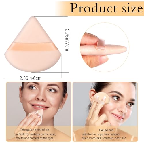 Pimoys 6-Pack Triangle Powder Puff Sponges for Makeup, Wet or Dry Application