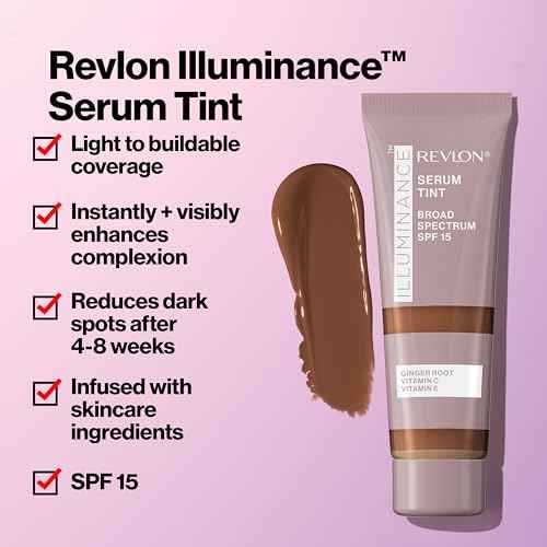 Revlon Illuminance Tinted Serum, Triple Hyaluronic Acid, Evens Out Skin Tone Over Time and Hydrates All Day, SPF 15, 317 Tan Sand, 0.94 fl oz.